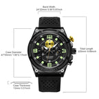 MEGIR 2116 men's chronograph watch parameters graphic with band width, case diameter and thickness