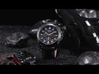 MEGIR 2128 men's chronograph watch product video thumbnail, black case with black dial and black leather strap