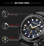 MEGIR 2128 men's chronograph watch feature graphic explaining the 24-hour, minute and second chronograph sub-dials