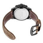 MEGIR 2130 men's chronograph watch caseback with engravings and brown leather strap with buckle
