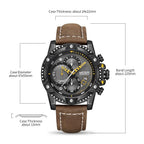 MEGIR 2130 men's chronograph watch parameters graphic with case diameter, thickness and band length
