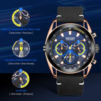 MEGIR 2135 men's chronograph watch feature graphic explaining the minute, second and 24-hour sub-dials