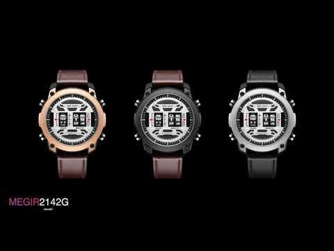 MEGIR 2142 men's sport watch shown in three colorways lined up on a black background