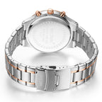 MEGIR 2150 men's chronograph watch caseback with engravings and two-tone steel bracelet with clasp