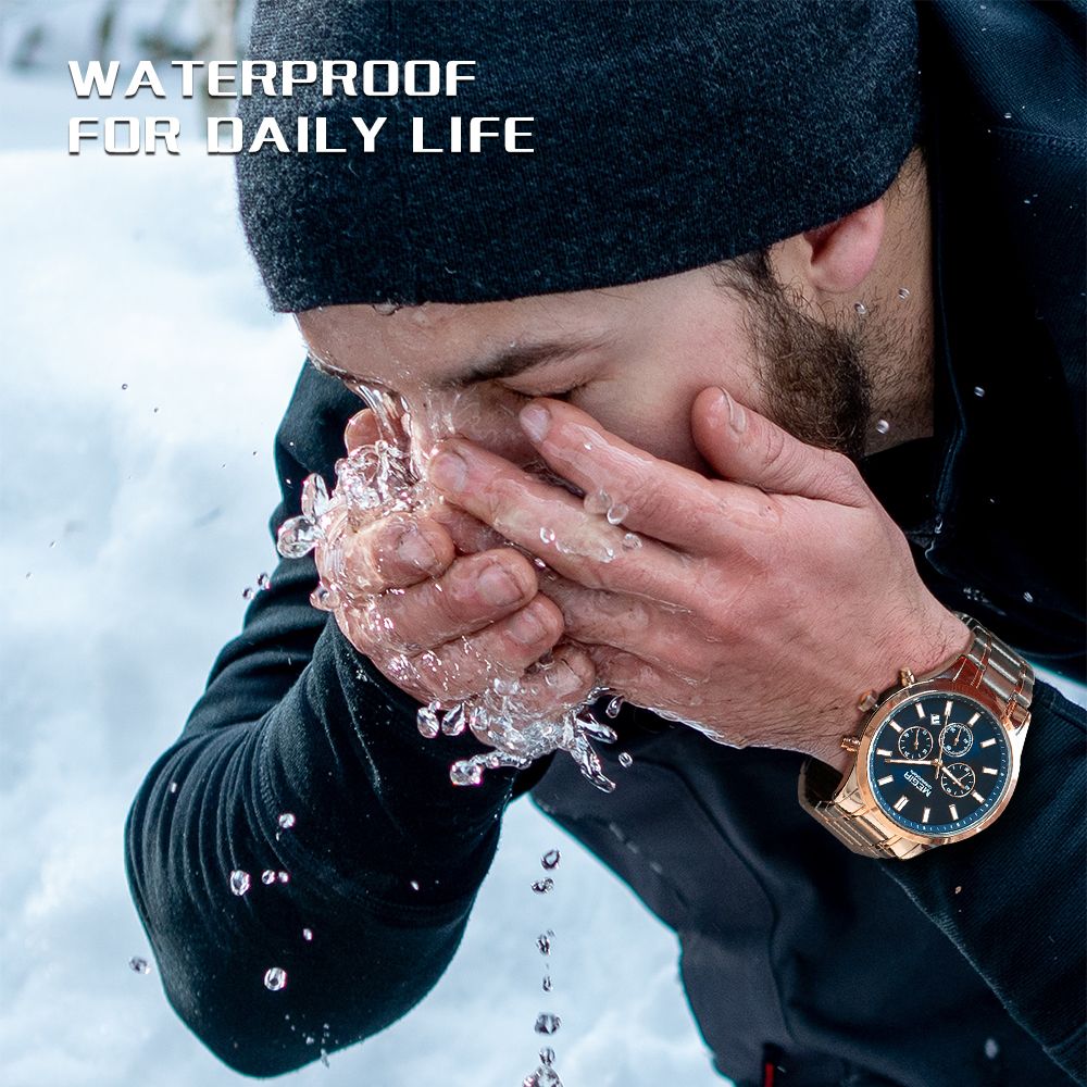 MEGIR 2150 men's chronograph watch water-resistance lifestyle graphic worn outdoors in winter