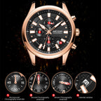 MEGIR 2154 men's chronograph watch feature graphic explaining the microsecond, second, minute and calendar sub-dials