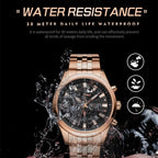 MEGIR 2154 men's chronograph watch water-resistance graphic, rose-gold case with black dial and bracelet