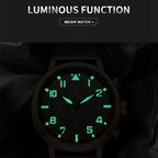 MEGIR 2157 men's chronograph watch feature graphic showing luminous hands and numerals glowing in the dark