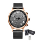 MEGIR 2157 men's chronograph watch, rose-gold case with grey dial and black mesh bracelet, with gift box