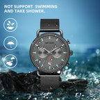 MEGIR 2159 men's chronograph watch water-resistance graphic, black case with grey dial and mesh bracelet