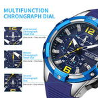 MEGIR 2161 men's chronograph watch feature graphic explaining the second, minute and 1/10-second sub-dials