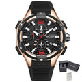 MEGIR 2161 men's chronograph watch, rose-gold case with black dial and black silicone strap, with gift box