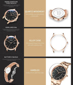 MEGIR 2164 men's dress watch feature graphic showing the sword hands, case, dial and clasp