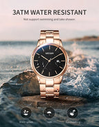 MEGIR 2164 men's dress watch water-resistance graphic, rose-gold case with black dial and bracelet