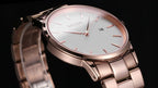 MEGIR 2164 men's dress watch, rose-gold case with white dial and rose-gold bracelet, studio view