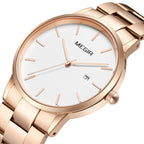 MEGIR 2164 men's dress watch, rose-gold case with white dial and rose-gold bracelet, three-quarter view