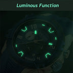 MEGIR 2200 men's chronograph watch feature graphic showing luminous hands and markers glowing in the dark