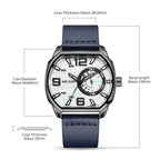 MEGIR 2201 men's sport watch parameters graphic with case diameter, band length and thickness