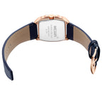MEGIR 2204 men's chronograph watch caseback with engravings, blue leather strap and rose-gold buckle
