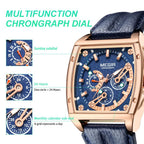 MEGIR 2204 men's chronograph watch feature graphic explaining the day, 24-hour and calendar sub-dials