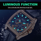 MEGIR 2204 men's chronograph watch feature graphic showing luminous hands and markers glowing in the dark