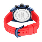 MEGIR 2209 men's chronograph watch caseback with engravings, red silicone strap and blue buckle