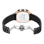 MEGIR 2217 men's chronograph watch caseback with engravings, black bracelet and folding clasp