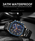 MEGIR 2217 men's chronograph watch water-resistance graphic, blue and rose-gold case with blue dial