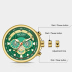 MEGIR 2223 men's chronograph watch operation graphic showing the start, adjustment and reset buttons