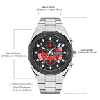 MEGIR 2225 men's chronograph watch parameters graphic with case diameter, thickness and band dimensions