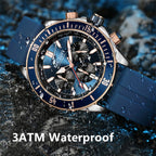 MEGIR 2226 men's chronograph watch water-resistance graphic, silver case with blue dial and blue silicone strap