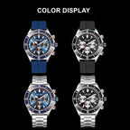 MEGIR 2226 men's chronograph watch color display showing blue and black dials with silicone straps and steel bracelets