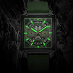 MEGIR 2233 quartz chronograph square watch with green luminous dial and black case