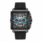 MEGIR 2233 chronograph square case watch with black dial and black silicone strap front view