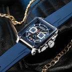 MEGIR 2233 quartz chronograph square case watch with blue dial and silicone strap