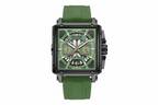 MEGIR 2233 chronograph square case watch with green dial and green silicone strap front view