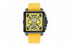 MEGIR 2233 square chronograph watch with yellow dial and black case, front view