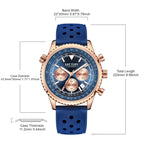 MEGIR 2236 men's chronograph watch parameters graphic with case diameter, thickness and band dimensions