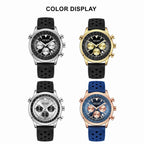 MEGIR 2236 men's chronograph watch color display showing silver, gold, white-silver and rose-gold blue dials