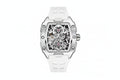 MEGIR 2242 automatic skeleton watch with white dial and white silicone strap front view