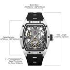 MEGIR 2245 men's skeleton automatic watch parameters graphic with case diameter, thickness and band dimensions