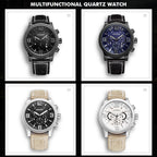 MEGIR 3010 men's chronograph watch color display showing black, blue and white dials with leather straps