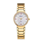 MEGIR 4164 women's quartz watch, gold-tone case and bracelet with mother-of-pearl crystal-set dial, front view
