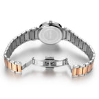 MEGIR 4164 women's quartz watch caseback with engravings, two-tone bracelet and folding clasp