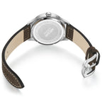 MEGIR 4193 men's moon-phase watch caseback with engravings, silver case, brown leather strap and buckle