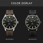 MEGIR 4193 men's moon-phase watch color display showing silver case with brown strap and black case with black strap