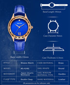 MEGIR 4208 women's quartz watch parameters graphic with case diameter, thickness and band dimensions
