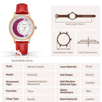 MEGIR 4218 women's quartz watch parameters graphic with case diameter, thickness and band dimensions