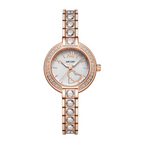 MEGIR 4219 women's quartz watch, rose-gold case and crystal-set bracelet with white dial and heart accent