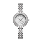 MEGIR 4219 women's quartz watch, silver case and crystal-set bracelet with white dial and heart accent